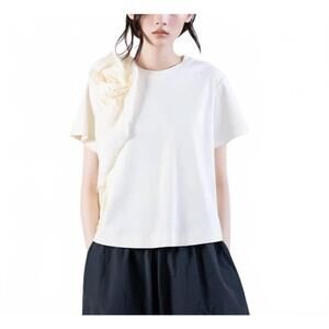 NEW PSOPHIA cotton t-shirt with flower detail in ivory